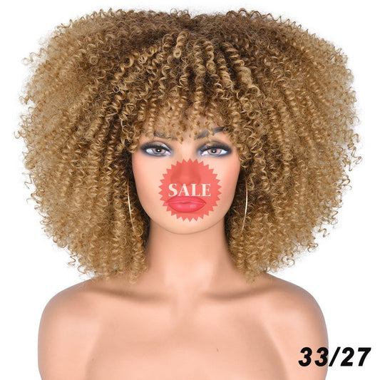African Black Short Curly Hair Wig Mixed Color European And American Style Wig