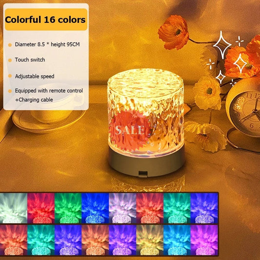 Crystal Lamp Water Ripple Projector Night Light Decoration Home Houses Bedroom Aesthetic Atmosphere Holiday Gift Sunset Lights Home Decor